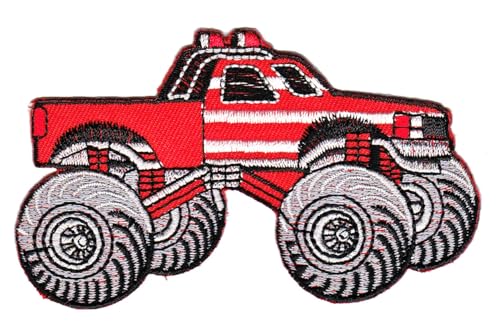 Monstertruck Rot Truck Auto Aufnäher zum aufbügeln Bügelbild Aufbügler Bügelflicken Applikation Pick up Patch Größe 10 x 5,8 cm von BP BRAUNERT PATCHES