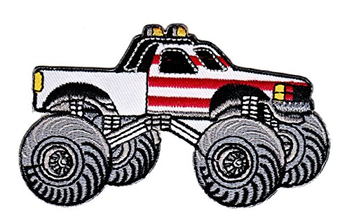 Monstertruck Weiß Truck Auto Aufnäher zum aufbügeln Bügelbild Aufbügler Bügelflicken Applikation Pick up Patch Größe 10 x 5,8 cm von BP BRAUNERT PATCHES