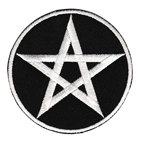 Pentakel Pentagramm Weiß Aufnäher zum aufbügeln Bügelbild Aufbügler Bügelflicken Applikation Patch Größe 6,9 x 6,9 cm von BP BRAUNERT PATCHES