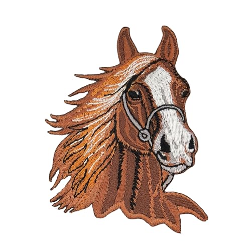 Pferd Kopf Braun Reiten Aufnäher zum aufbügeln Bügelbild Aufbügler Bügelflicken Applikation Patch Größe 6,5 x 8,5 cm von BP BRAUNERT PATCHES