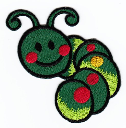 Raupe Grün Wurm Aufnäher zum aufbügeln Bügelbild Aufbügler Applikation Bügelflicken Kinder Patch Größe 6,8 x 7,2 cm von BP BRAUNERT PATCHES