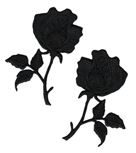Rose Schwarz 2 Stück Aufnäher zum aufbügeln Bügelbild Aufbügler Bügelflicken Patch Größe einer Rose 4,5 x 7,2 cm von BP BRAUNERT PATCHES