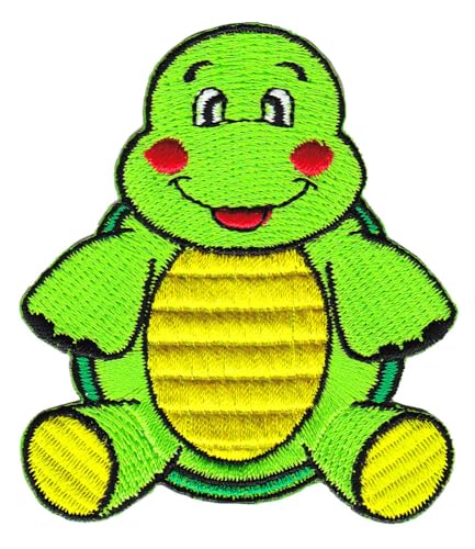 Schildkröte Grün Aufnäher zum aufbügeln oder aufnähen Bügelbild Aufbügler für Kleidung gestickter Bügelpatch Applikation Patch Größe 6,0 x 6,7 cm von BP BRAUNERT PATCHES
