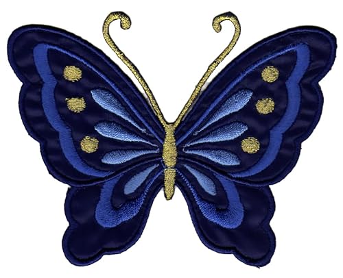 Schmetterling Dunkelblau groß Aufnäher zum aufbügeln oder aufnähen Bügelbild Aufbügler für Kleidung gestickter Bügelpatch Applikation Falter Butterfly Patch Größe 11,0 x 8,2 cm von BP BRAUNERT PATCHES