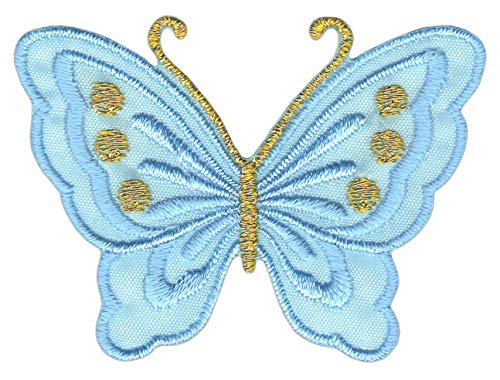 Schmetterling klein Hellblau Aufnäher zum aufbügeln oder aufnähen Bügelbild Aufbügler für Kleidung gestickter Bügelflicken Falter Butterfly Applikation Patch Größe 5,2 x 3,7 cm von BP BRAUNERT PATCHES