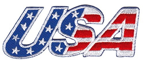 Schriftzug USA Flagge Aufnäher zum aufbügeln Bügelbild Aufbügler Bügelflicken Applikation Patch Größe 9 x 3 cm von BP BRAUNERT PATCHES