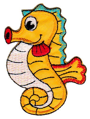 Seepferdchen Gelb Aufnäher zum aufbügeln oder aufnähen Bügelbild Bügelpatch Kinder Aufbügler für Kleidung gestickter Bügelflicken Applikation Patch Größe 5,0 x 7,0 cm von BP BRAUNERT PATCHES