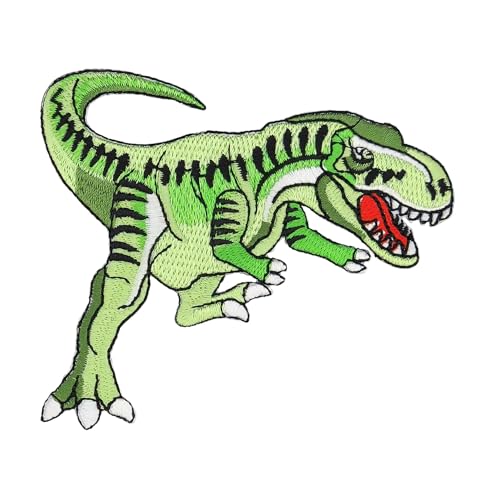 T-Rex Grün Dino Aufnäher zum aufbügeln oder aufnähen Bügelbild Kinder Bügelpatch Aufbügler für Kleidung gestickter Bügelflicken Dinosaurier Applikation Patch Größe 9,4 x 8,3 cm von BP BRAUNERT PATCHES