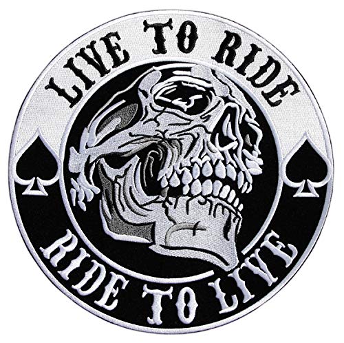 Totenkopf Live to Ride Pik Rückenaufnäher Backpatch Aufnäher Groß Bügelbild Patch Flicken Größe 24,5 x 24,8 cm von BP BRAUNERT PATCHES