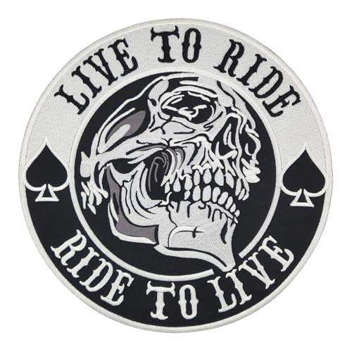 Totenkopf Live to Ride Pik Rückenaufnäher Backpatch Aufnäher Groß Bügelbild Patch Flicken Größe 24,5 x 24,8 cm von BP BRAUNERT PATCHES