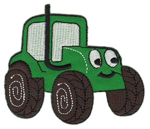Traktor Grün Aufnäher zum aufbügeln Bügelbild Aufbügler Bügelflicken Patch Größe 10 x 6 cm von BP BRAUNERT PATCHES