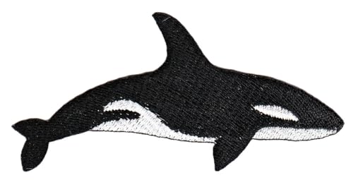 Wal Orca Killerwal Schwertwal Aufnäher zum aufbügeln Bügelbild Aufbügler Bügelflicken Applikation Patch Größe 9,5 x 4,6 cm von BP BRAUNERT PATCHES