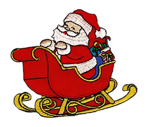 Weihnachtsmann Aufnäher zum aufbügeln Schlitten Weihnachten Bügelbild Aufbügler Bügelflicken Patch Größe 9,0 x 7,5 cm von BP BRAUNERT PATCHES