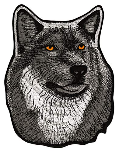 Wolf Kopf Hund Rückenaufnäher Backpatch Aufnäher Groß Bügelbild Patch Flicken Größe 17,8 x 23,0 cm von BP BRAUNERT PATCHES