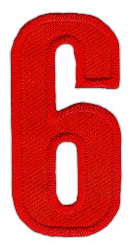 Zahl Sechs 6 Nummer Ziffer Rot Aufnäher zum aufbügeln Bügelbild Aufbügler Bügelflicken Applikation Patch Größe 2,5 x 5,0 cm von BP BRAUNERT PATCHES