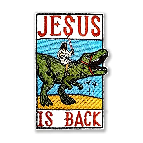 BPA Dinosaurier Aufnäher, Bügel Patches zum Aufbügeln, Flicken - Jesus Is Back von BPA