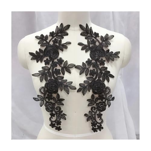 Elegante Spitzenapplikation mit Blumenstickerei for Brautkleider – 14 x 35 cm, 2 Paare/Los, mehrfarbige Optionen(Black) von BPQCOFZT