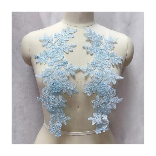 Elegante Spitzenapplikation mit Blumenstickerei for Brautkleider – 14 x 35 cm, 2 Paare/Los, mehrfarbige Optionen(Sky Blue) von BPQCOFZT