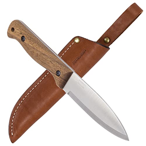 BPS Knives B1 SSH - Handgefertigtes Edelstahlmesser - Feststehende Outdoor-Klinge Messer - Camping Bushcraft-Messer mit Lederscheide von BPSKNIVES