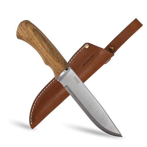 BPS Knives BK06 Camp-Messer mit Lederscheide - Großes Outdoor-Messer mit feststehender Klinge aus rostfreiem Stahl, Campingmesser mit Scandi-Schliff von BPSKNIVES