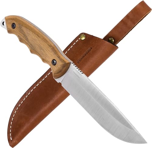 BPS Knives HK6 - Handgefertigtes Messer aus rostfreiem Stahl - Feststehendes Vollangel Bushcraft Messer - Messer mit Lederscheide - Skandinavische Outdoor Camping Messer von BPSKNIVES
