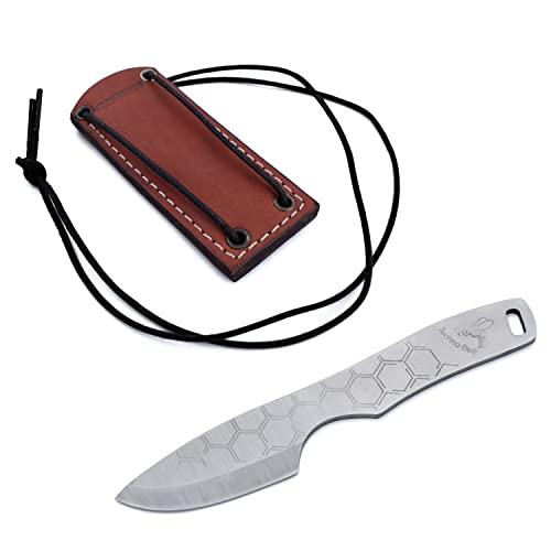 BPS Knives Techno Bee - Edelstahl Halsmesser - Skelett Feststehendes Messer mit Echtem Lederetui - Feststehendes Camping Outdoor Messer BPS Knives Techno Bee - Edelstahl Halsmesser - Skelett Feststehendes Messer mit Echtem Lederetui - Feststehendes Camping Outdoor Messer von BPSKNIVES