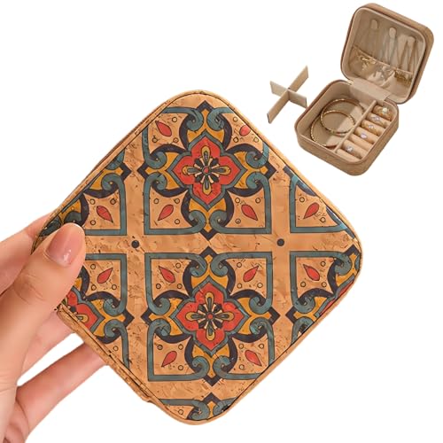Schmuckaufbewahrung Klein Reise, Schmuckkästchen Mini, Schmuckkasten Tragbarer, Schmuckschatulle Für Ohrringe, Ringe, Ohrstecker, Kette, Frauen Mädchen Mutter Geschenke-10x10x5cm (Klassisch Muster 1) von BQBQHONE