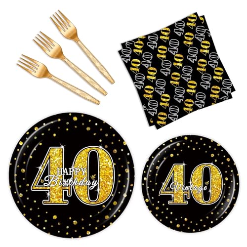 BQK Teller und Servietten zum 40. Geburtstag, Partyzubehör, Party-Dekorationen zum 40. Geburtstag, Dekoration für Männer, 96 Stück von BQK