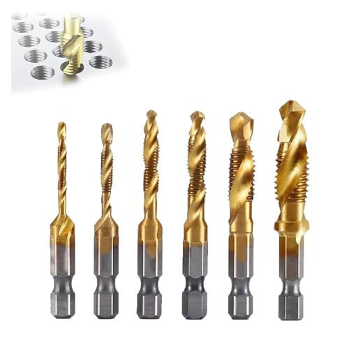 3 In 1 Spiral Tap Hex Shank Drill Bit Set, Professional Thread Tap Drill Bit Set, Metric Combination Threading Tools Kit(Gold) von BQLFPOIHP