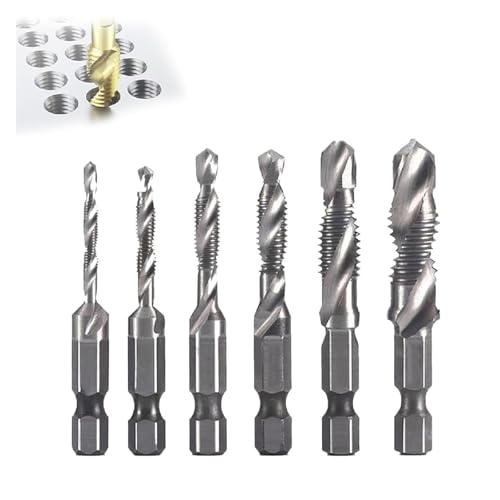 3 In 1 Spiral Tap Hex Shank Drill Bit Set, Professional Thread Tap Drill Bit Set, Metric Combination Threading Tools Kit(Silver) von BQLFPOIHP