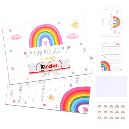 15 Einladungskarten Kindergeburtstag Mädchen Junge,Rainbow Invitation Cards,Regenbogen Einladungskarten zum Kindergeburtstag mit 15 Briefumschläge,Regenbogen Partyeinladungen,Ohne Kinderschokolade von BQMEZRNUS