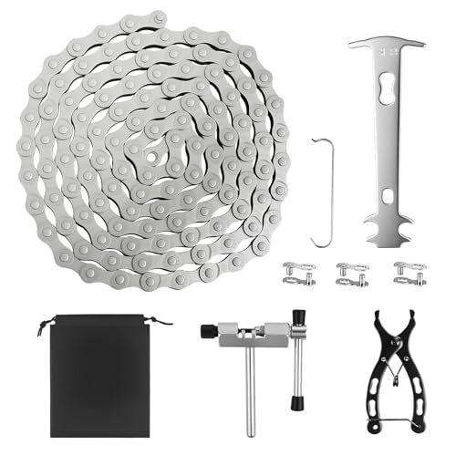Fahrradkette, 6/7/8 Gänge, 116 Glieder, 1/2 x 3/32 Zoll, Mountain/Rennrad, Wartungswerkzeug, Fahrradkette mit Kettenbrecher, Gliederzange, Schneider und Inspektionslehre, multifunktionales Fahrradkette, 6/7/8 Gänge, 116 Glieder, 1/2 x 3/32 Zoll, Mountain/Rennrad, Wartungswerkzeug, Fahrradkette mit Kettenbrecher, Gliederzange, Schneider und Inspektionslehre, multifunktionales von BQMEZRNUS