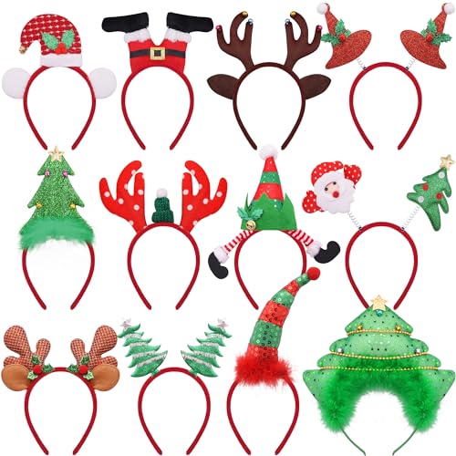 BQTQ 12 Stück Weihnachten Haarreifen Weihnachten Stirnbänder Weihnachts Kopfschmuck Haarband Weihnachten Kopfbedeckung für Weihnachtsfeiern Cosplay, Einheitsgröße, Mehrfarbig von BQTQ