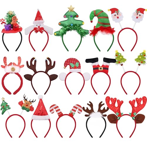 BQTQ 15 Stück Weihnachten Stirnbänder Weihnachts Haarreifen Weihnachts Kopfschmuck Weihnachten Haarband Weihnachten Haarschmuck für Weihnachten Party Favor, Einheitsgröße, Mehrfarbig von BQTQ