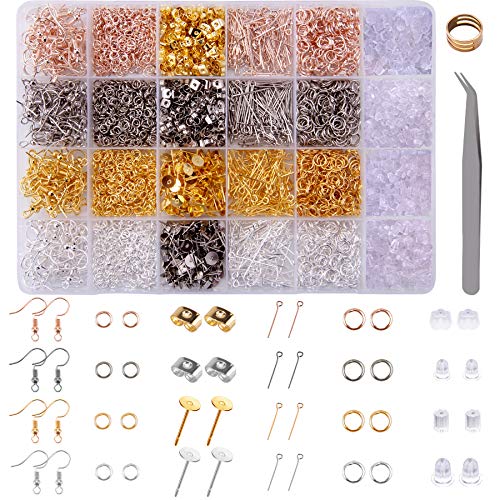 BQTQ 3600 Stück Ohrring Machen Kit Schmuck Basteln Zubehör, Schmuckherstellung Set Ohrhaken Sprung Ringe Ohrstopper Ohrstecker, Ohrringe Basteln Zubehör DIY Ohrhänger Schmuck(4 Farben) von BQTQ