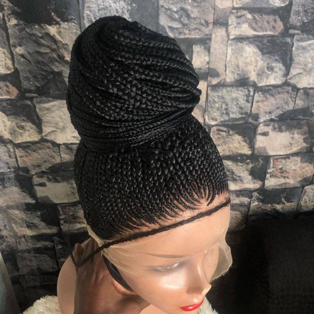 Updo Cornrow Geflochtene Perücke - Handgeflochtene Lace Front Echthaar-Perücke Für Schwarze Frauen von BRAIDEDWIGBOUTIQUE