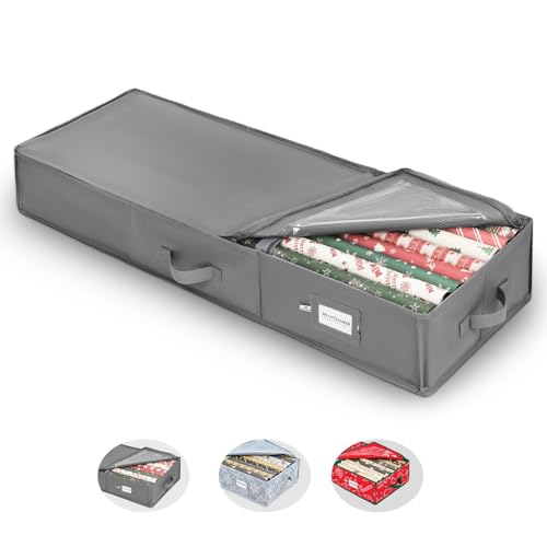 BRANTMAKER Geschenkpapier Aufbewahrung(103 * 35 * 15cm),Groß Geschenkpapier Organizer mit Oxford-Gewebe für Geschenkpapierrollen Zubehör,Dunkelgrau von BRANTMAKER