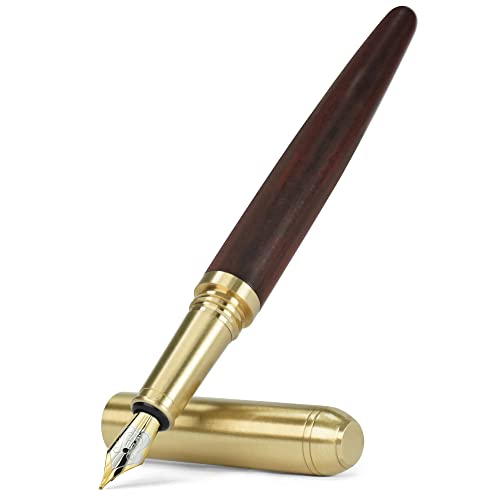 BRART Handgefertigter Holz-Füllfederhalter, Vintage-Füllfederhalter, mittlere Feder, inklusive 4 Tintenpatronen und Tinten-Nachfüllkonverter (Camwood) von BRART