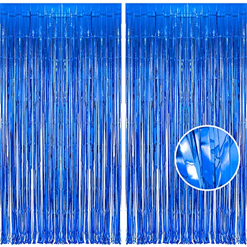 BRAVESHINE 2 Stück Metallic Lametta Folie Fransen Vorhänge, Sparkle Metallic Photo Booth Hintergrund Lametta Tür Vorhänge für Weihnachten Geburtstagsfeier Hochzeit Disco Deco (Blau, 1X2,5m) von BRAVESHINE