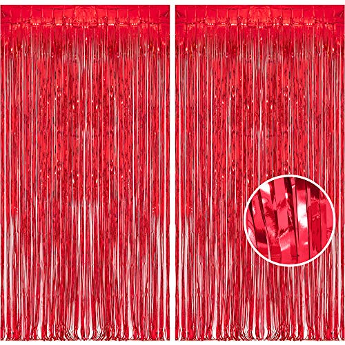 BRAVESHINE 2 Stück Metallic Lametta Folie Fransen Vorhänge, Sparkle Metallic Photo Booth Hintergrund Lametta Tür Vorhänge für Weihnachten Geburtstagsfeier Hochzeit Disco Deco (Rot, 1X2,5 m) von BRAVESHINE