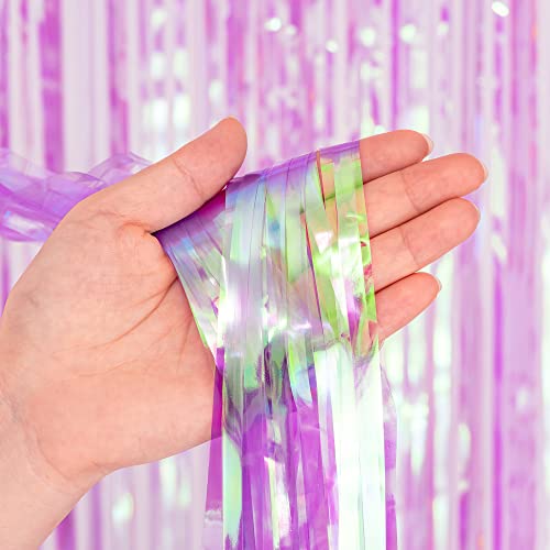 BRAVESHINE 2 Stück Schillernde Fransen Folienvorhang, Mehrfarbige Metallische Lametta Vorhänge,Schimmernder Vorhang mit Folienfransen für Geburtstag Hochzeit Weihnachtsfeier(Lila,1x2m) von BRAVESHINE