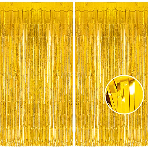 Glänzende Gold Metallic Lametta Folie Fransen Vorhänge,BRAVESHINE Sparkle Metallic Photo Booth Hintergrund Lametta Tür Vorhänge Für Weihnachten Geburtstagsfeier Hochzeit Disco Deco (2 Stück, 1x2,5 m) von BRAVESHINE