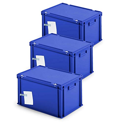 BRB 3x Ordner-Archivboxen, für je 7 Ordner (A4, breiter Rücken), inkl. Edelstahl-Zettelklemmer, staubsicher, blau von BRB