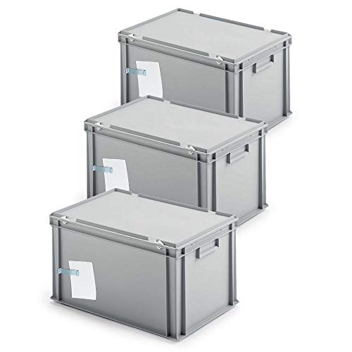 BRB 3x Ordner-Archivboxen, für je 7 Ordner (A4, breiter Rücken), inkl. Edelstahl-Zettelklemmer, staubsicher, grau von BRB