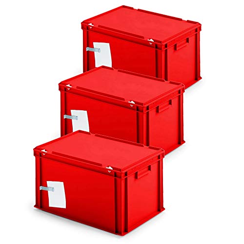 BRB 3x Ordner-Archivboxen, für je 7 Ordner (A4, breiter Rücken), inkl. Edelstahl-Zettelklemmer, staubsicher, rot von BRB