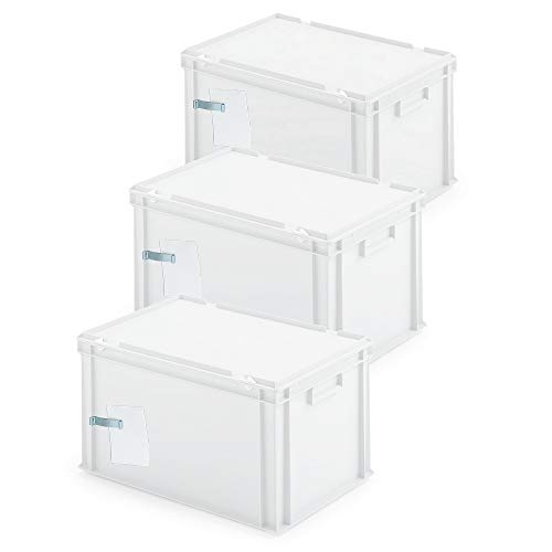 BRB 3x Ordner-Archivboxen, für je 7 Ordner (A4, breiter Rücken), inkl. Edelstahl-Zettelklemmer, staubsicher, weiß von BRB