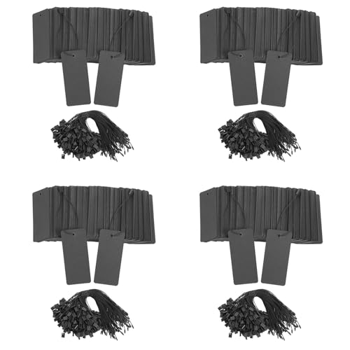BRCUAT 1600 Set Schwarze Preisschilder mit Schnur, GeschenkanhäNger mit Sicherheitsnadeln, Individuelle KleidungsanhäNger, Schwarze HäNgeetiketten Aus Kraftpapier von BRCUAT