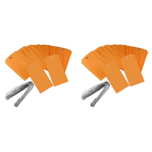 BRCUAT 200 Stück 4 3/4 X 2 3/8 Kunststoff-Versandetiketten mit DräHten, Leere Beschriftungsetiketten, Wasserdichte Hängeetiketten (Orange) von BRCUAT