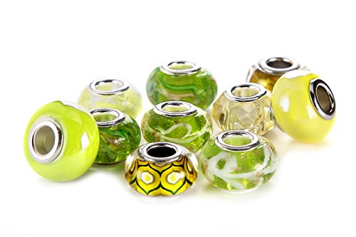 BRCbeads 10 Stück gemischte versilberte gelbe Themen-Murano-Lampwork-Glas-Kristall-Charm-Perlen Abstandshalter von BRCbeads