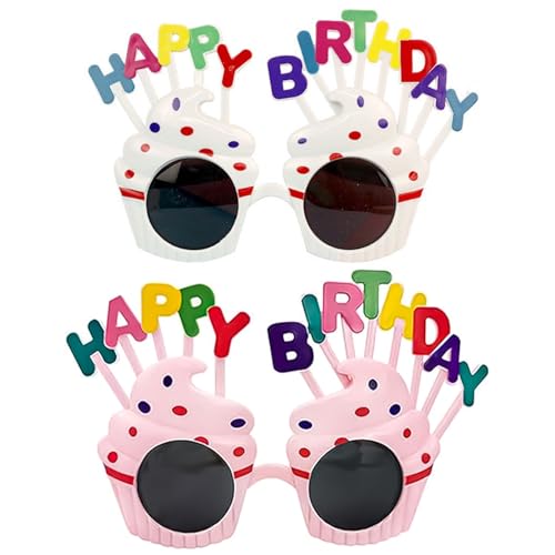 BRDTKUGV 2 Stück Happy Birthday Brillen, niedliche Cupcake-Party-Sonnenbrille, lustige Foto-Requisiten und Dekorationen für Geburtstagsfeiern, rosa und weiß, Neuheit Zubehör für Kinder und Erwachsene BRDTKUGV 2 Stück Happy Birthday Brillen, niedliche Cupcake-Party-Sonnenbrille, lustige Foto-Requisiten und Dekorationen für Geburtstagsfeiern, rosa und weiß, Neuheit Zubehör für Kinder und Erwachsene von BRDTKUGV
